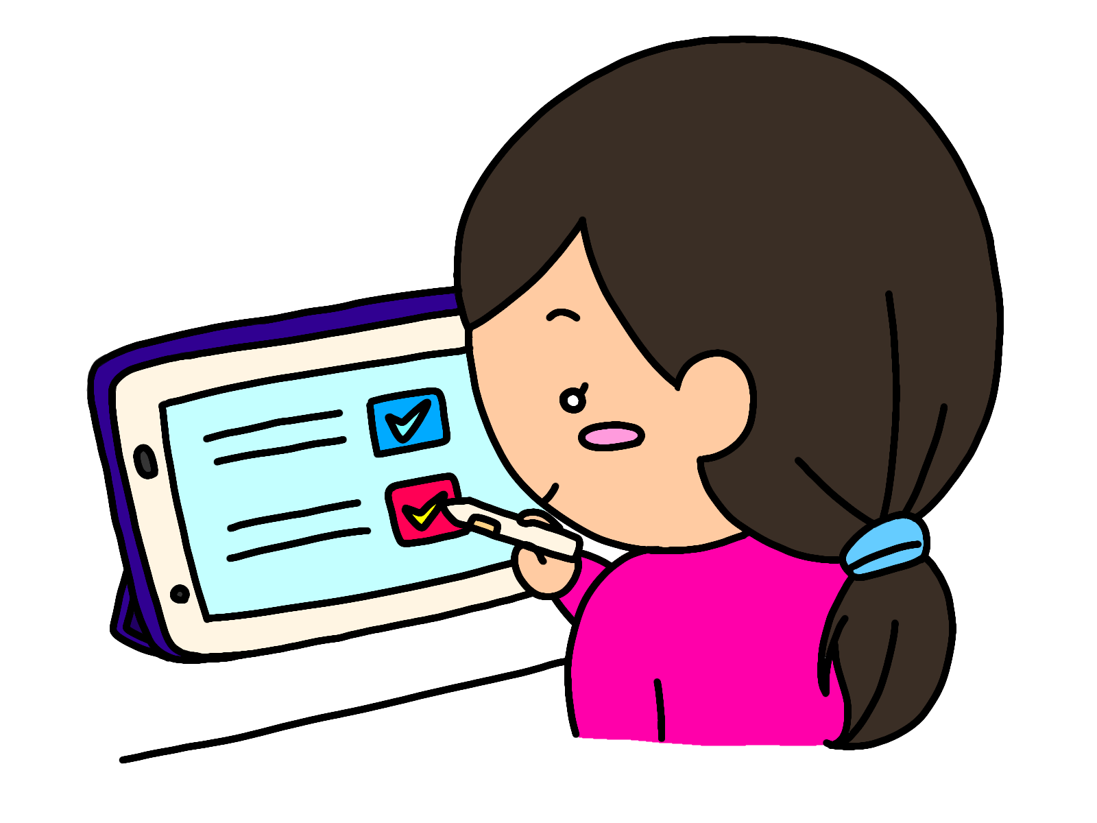 タブレット操作する女性イラスト